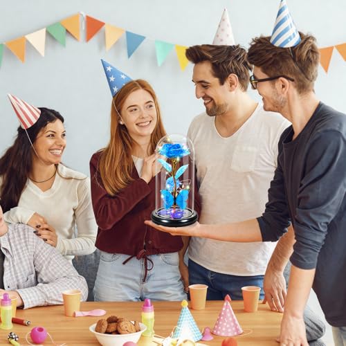 Gifts for Mom Birthday Gifts for Women Blue Rose Eternal Flower Light Up Rose in Glass Dome with Butterfly, Galaxy Crystal Flowers Gifts for Grandma Wife Daughter Her Delivery Prime - color: Sky Blue