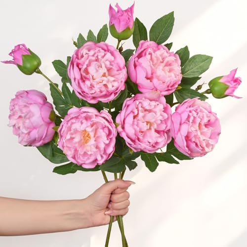 MARTINE MALL 3PCS Real Touch Peonies Artificial Flowers, 22in Pinkish Purple Fake Peonies Artificial Peonies Flowers Latex Large Faux Peony Flowers for Centerpiece Table Wedding Party Home Decor - color: Pinkish Purple, size: 3PCS