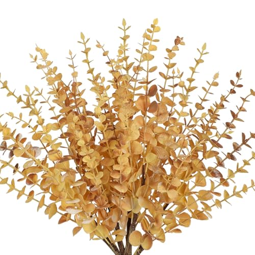 GnFlus 5 Pcs Artificial Eucalyptus Stems Fall Eucalyptus Leaves Autumn Leaf Branches Fall Decorations with Foam Fall Leaves for Home Floral Arrangement Autumn Festival Thanksgiving Decor Yellow - color: Yellow Bro'w'n