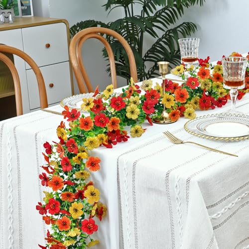 2 Pack Artificial Flowers Garland Ivy,Spring Summer Decor UV Resistant Fake Daisy Vines Floral Vine Silk Hanging Flower for Decor Home Garden Wedding Photo Booth Backdrop (Red Orange Yellow) - color: Red Orange Yellow, size: 2PCS