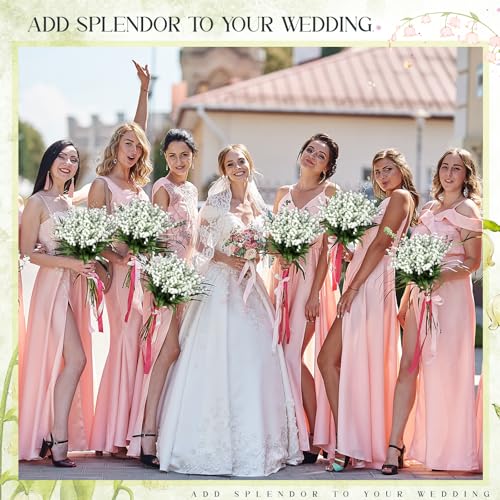 Hanaive 50 Pcs Artificial Lily of The Valley Bridesmaids Artificial Lilies 14.17 Inch Faux Lily of The Valley Flower Bulk Chimes Orchid White Bell Flower Bouquet for Wedding Arrangement Bride Party