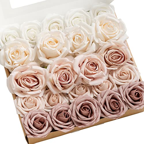 Ling's moment Artificial Flowers Fake Silk Roses Faux Foam Flower Combo for DIY Wedding Bouquets Centerpieces Arrangements Bridal Shower Party Home Decorations, Dusty Rose & Cream, 23pcs - color: Pk-dusty Rose & Cream