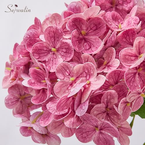 Serwalin 𝟱𝙋𝘾𝙎 Real Touch Hydrangea Artificial Flowers with Long Stems,20in Magenta Latex Large Lifelike Faux Hydrangea Flowers for Home Decor Wedding Bouquets Centerpieces - color: Magenta Pink, size: 5PCS