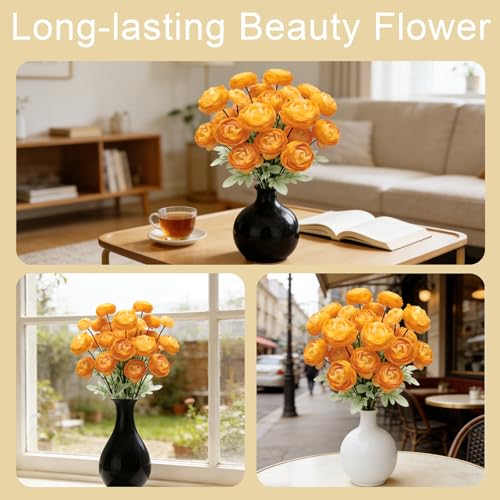 Artificial Silk Peony Fake Flowers,6PCS Artificial Faux Peonies Bulbs with 24 Silk Heads for Indoor Outdoor DIY Bouquets Wedding Centerpieces Home Decoration - color: Orange Yellow