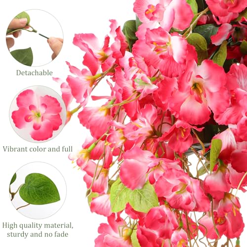 XunYee 8 Pcs Artificial Hibiscus Flowers for Outdoors Spring Summer Decor Fake Hanging Flowers Plants Uv-Resistant Faux Hibiscus Flower for Outside Porch Patio Front Door (Pink) - color: Pink