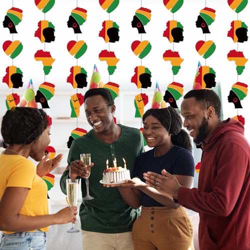 Spakon 8 Pcs Juneteenth Garlands Decoration Juneteenth Day Hanging Banner African American Red Yellow Black and Green Paper Cutouts for 1865 Freedom Day June 19th Holiday Party Supplies - color: Black History Month