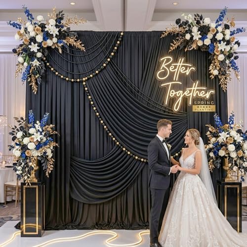 Wrinkle Free Black Backdrop Curtains for Parties, Polyester Photo Backdrop Drapes 2 Panels 5x8ft for Weddings Birthday Photography Background Parties Halloween Decor, 10ft x 8ft - color: Black, size: 10ftx8ft