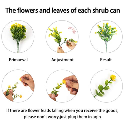 Artificial Flowers Outdoor,8 Bundles UV Resistant Fake Flowers,Outside Plastic Faux Flowers Greenery Shrubs Plants for Indoor Outdoor Planter Home Porch Decor(Yellow) - color: Yellow, size: 8 Bundles