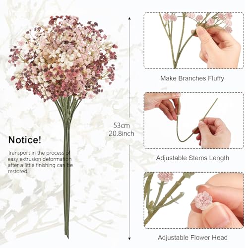 Baby Breath Flowers Fall Flowers Artificial Bulk, 24Pcs Fall Decor Fake Gypsophila Plants Bouquets Flowers Real Touch Faux Babies Breath Arrangement for Home Autumn Wedding Party Vase Decoration Pink - color: Fall Pink, size: 24pcs-Standard