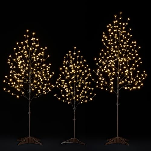 Lightshare LED Lighted Cherry Blossom Tree, 4FT, 5FT and 6FT, Warm White, Pack of 3, Decorate Home Garden, Summer, Wedding, Birthday, Christmas Holiday, Party, for Indoor and Outdoor Use - style: 4FT+5FT+6FT Warm White