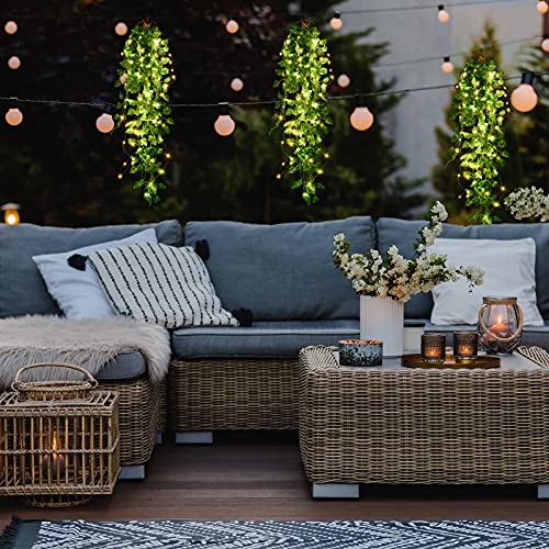 Mudder 3 Packs LED Artificial Hanging Plants, 3.6 ft Fake Hanging Plant, Ivy Vine Fake Leaves Greeny Chain Wall Home Room Garden Wedding Garland Outside Decor (Basket Not Included) (Greenery Style) - color: Greenery Style