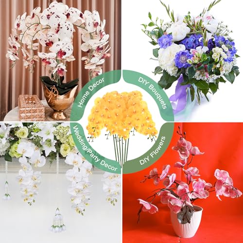 M METERXITY 6-Pack Artificial Orchid Flowers 9 Large Petals 37 Inch Faux Phalaenopsis Silk Bouquets Real Touch Yellow Fake Orchids for Home/Wedding/Christmas/Party/Garden Office - color: Yellow
