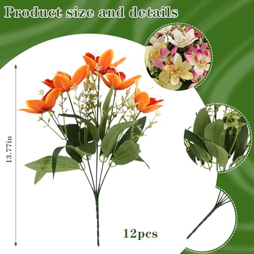 Coreland 12pcs Artificial Flowers Faux Cattleya Flower Bouquet for Vase Table Decorations Silk Flowers for Home Decor DIY Party Wedding Centerpieces Indoor Outdoor Arrangements (Vase not Included) - color: C Mix - 12 Pcs