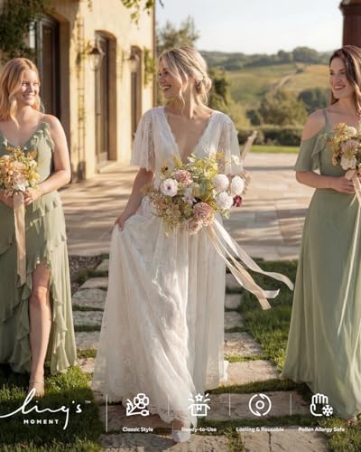 Ling's moment Pink Wedding Bouquets for Bride, Powder Pink & Sand Beige Bridal Bouquets for Bride, 13 Inch Free Form Artificial Wedding Flower Bouquet for Rustic Wedding Ceremony Anniversary - color: Pk- Powder Pink & Sand Beige, size: Small 13 Inch