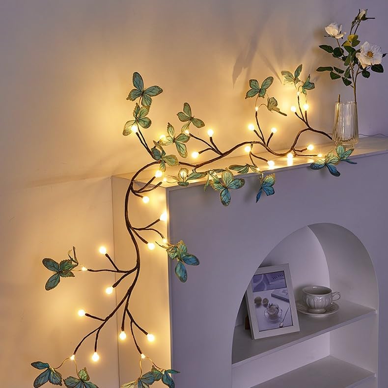Blue Butterfly LED Tree Branch Lights for Wall, Butterfly Vine Lights for Bedroom with 144 LED Flower String Lights and USB Powered,8Lighting Modes for Indoor Window Wedding Decor (91in) - size: 91in, style: Blue butterfly