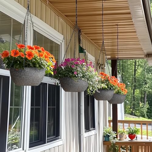 T4U Hanging Planters for Indoor Plants, 10 Inch Hanging Planter Outdoor 2 Pack, Hanging Basket with Drainage Holes, Hanging Plant Holder Indoor, Flower Pots, Plant Pots for Garden, Grey - color: Gray, size: 10 In