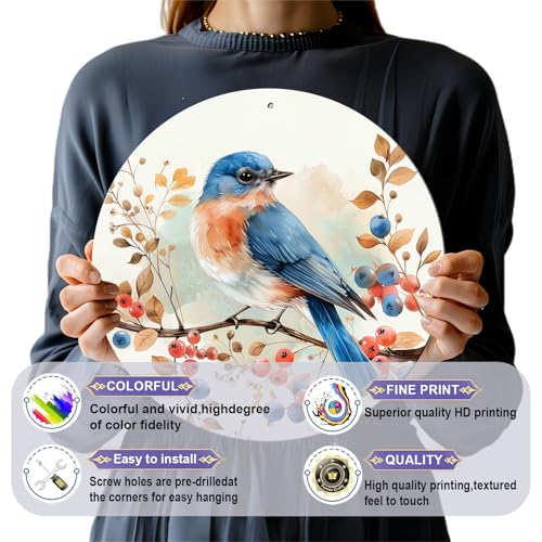Vintage Blue Bird Watercolor Round Metal Sign Bird Sign Farmhouse Rustic Wreath Wall Decoration for Indoor Outdoor Home Porch Window Decor 12 Inch - color: Thanksgiving 3, size: 12 inches