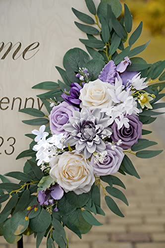 ponatia Wedding Arch Flowers (Pack of 2), Artificial Purple Flowers for Wedding Welcome Signs Decorations and Arch Flower for Ceremony Reception Decoraction (Lilac & Cream) - color: Lilac & Cream
