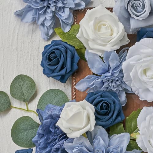 Artificial Flowers, Artificial Rose 25pcs for DIY Wedding Bouquets Centerpieces Arrangements, Navy Blue Foam Roses with Stems for Bridal Shower Party Home Decorations - color: Navy Blue, size: 25pcs