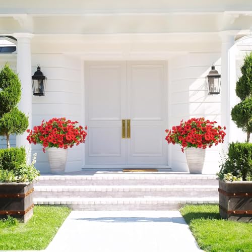 Grunyia Artificial Fake Flowers for Outdoor Spring Decoration, 16 Bundles Faux Silk Colorful Daisy UV Resistant Realistic for Outside Porch Patio Home Yard Garden Planters Pots Window Box (Red) - color: Red
