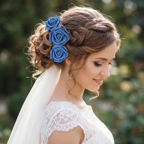 YIFYBYNavy Blue 50 PCS Foam Rose Stemless Artificial Flower Head Bulk 2.75in Small Fake Simulated Eternal Flores Roses Flower for DIY Craft Bridal Bouquets Centerpieces Arrangement Home Decoration - color: Navy Blue