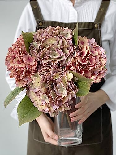 JINWOE 4Pcs Real Touch Vintage Artificial Hydrangeas, 21" Boho Fall Faux Hydrangea Flowers,Hydrangea Artificial Silk Flowers for Wedding Bouquet Centerpieces Tables Party Home Halloween Indoor - color: Pink &Puple