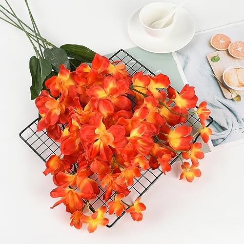 26.7'' Artificial Orchid Stems, 12Pcs Orange Silk Turquoise Orchids Flowers for Wedding Bridal Bouquet Boutonniere Wreath Table Centerpiece Outdoor Decor - color: Orange