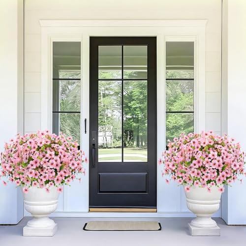 Elyum Artificial Flowers for Outdoors, 9 Bundles Artificial Plants & Flowers Outdoor, UV Resistant Faux Flowers Outdoor Fake Flowers for Outside Porch Window Box Decoration(Pink) - color: Pink, size: 9 Pack