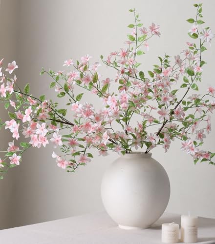 Fake Flowers, 3 Pcs Artificial Flowers Greenery Stems Faux Greenery Stems Branches for Vases Realistic Silk Real Touch Spring Greenery Stems Bulk Bedroom Office Wedding Table Summer Home Decor - color: Pink