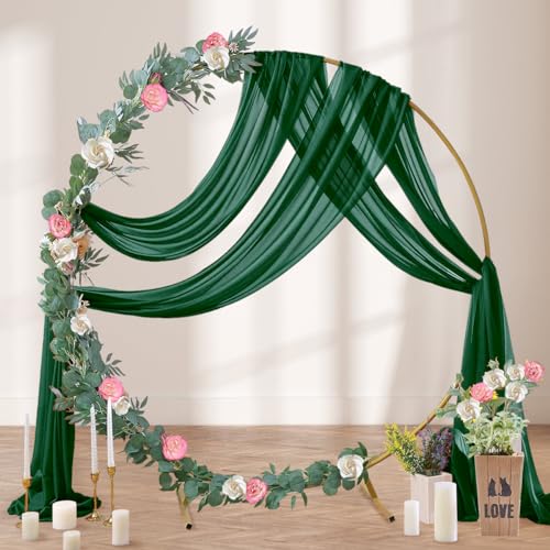 DeZerlor Wedding Arch Draping Fabric 29" x 20 FT Drapes for Backdrop Sheer Curtains for Romantic Bridal Baby Shower Decorations Ceremony Birthday Party Outdoor Events, Emerald Green - color: Emerald Green