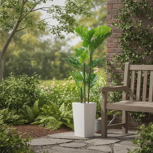 Artificial Monstera Plant, 4.5FT Tall Faux Tropical Palm Tree with 14'' White Tall Planter, Indoor Floor Plants for Living Room Home Office Decor - size: 4ft 6in