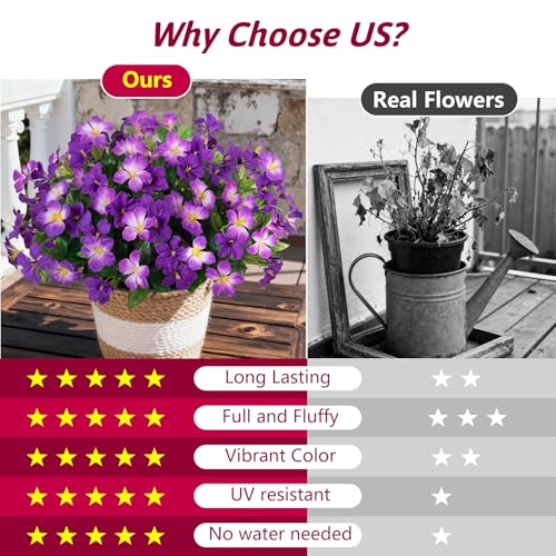 Fake Artificial Flowers for Outdoors 6 PCS Azalea Bouquet Silk Flowers for Outside UV Resistant Faux Flowers Plants for Outdoor Planters Realistic Spring Home Front Door Patio Garden Porch Decor - color: Mt Azalea B-purple2 Purple3