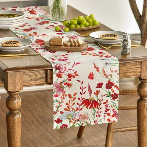 Artoid Mode Orange Daisy Flowers Floral Leaves Summer Table Runner, Spring Kitchen Dining Table Decoration for Home Party Decor 13x72 Inch - color: Orange, size: 13" x 72", Table Runner