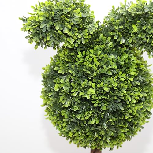 Damomo 27'' Artificial Bunny Shaped Topiary Trees with Ground Spike Set of 2, Outdoor Indoor Faux Boxwood Topiary Ball Bushes Potted Fake Shrubs Front Porch Decor Outside Garden - size: 27 inch