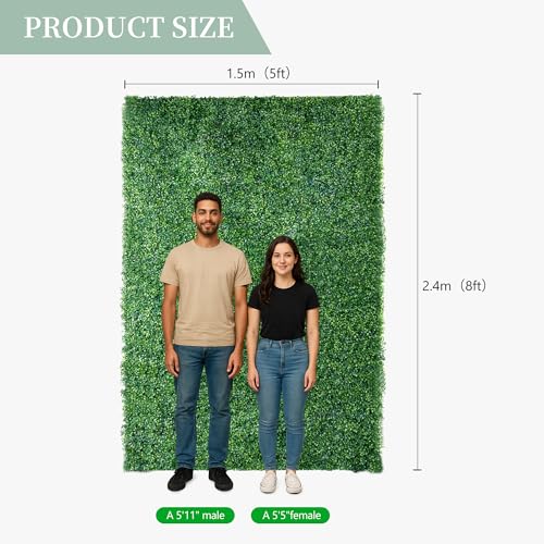 5×8 Ft 3D Artificial Green Grass Flower Wall Panels, Quick Assembly Storage Greenery Fake Backdrop Fence Screen for Wedding Baby Show Birthday Party Indoor Outdoor Garden Backyard Home Decor - color: Green, size: 5×8 Ft