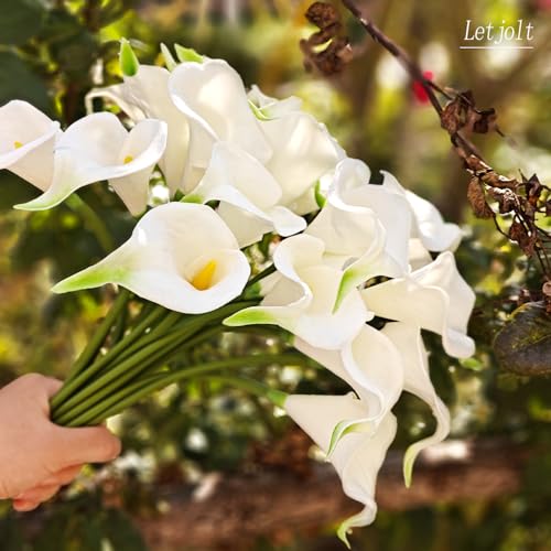 Letjolt Artificial Calla Lily Flowers, Yellow White, 20Pcs | Fake Flower Bouquet, Home Decoration, Wedding Party Decor - color: Yellow-white
