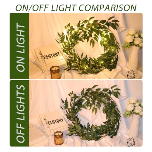 RECUTMS Artificial Hanging Willow Leaves Vine Twigs with Light 2Pc 5.7Ft Fake Silk Green Leaves Ivy Garland Faux Greenery Decoration for Indoor Outdoor Home Wedding Jungle Birthday Party Garden Table - color: Green With Lights