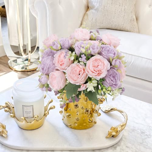 Artificial Peonies Silk Flowers, Faux Peony Bouquet 4 Bundles Florals Arrangements Decor for Farmhouse Home Boho Wedding Table Centerpiece, Fake Plastic Flowers Bulk for Vase Decoration (Pink Purple) - color: Pink Purple, size: 4PCS