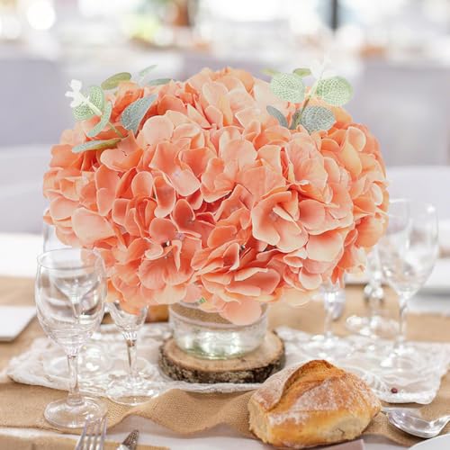 AVIVIHO 65pcs Fake Flowers Terracotta Hydrangea Artificial Flowers Bulk (Not Squished, No Steaming Need) Silk Flowers with Stems for Wedding Decor,Home,Baby Shower,Table Centerpieces Decoration - color: Terracotta, size: Medium