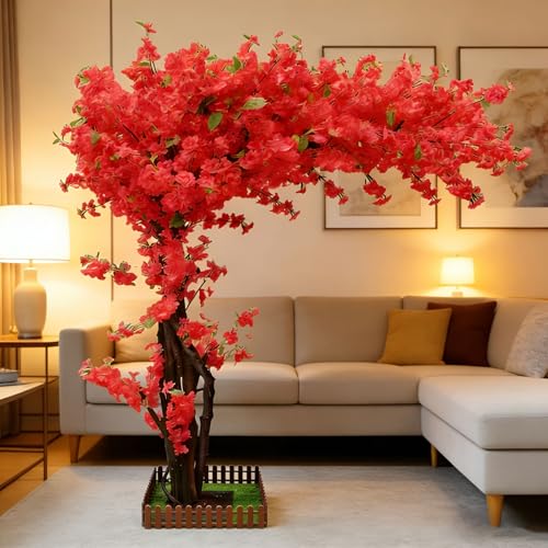 10FT Large Artificial Cherry Blossom Trees Red for Home Decor Indoor Outdoor,Arbol De Cerezo Artificial Grande,Faux Fake Cherry Blossom Tree for Garden Party Wedding - color: Red, size: 10x8.2ft