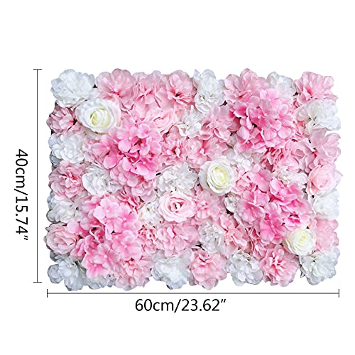 OUKANING 12 Pack Artificial Flower Wall Panels 24" x 16" Pink&White Faux Hydrangea and Rose Artificial Flower Backdrop Panels for Wedding Party Event Flower Wall Decor - color: 12pcs, White+light Pink