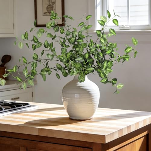 6PCS 32.7inch Long Artificial Stems Faux Greenery Stems for vase Faux Green Leaves Fake Plants branches Eucalyptus Leaves Faux Pothos Stems Artificial English Ivy for Home Decor Farmhouse Aesthetic - color: Green