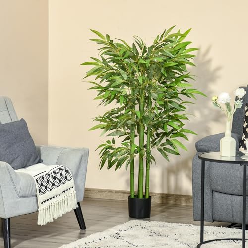 HOMCOM 4.5FT Artificial Bamboo Tree, Decorative Faux Plant in Nursery Pot for Indoor or Decor