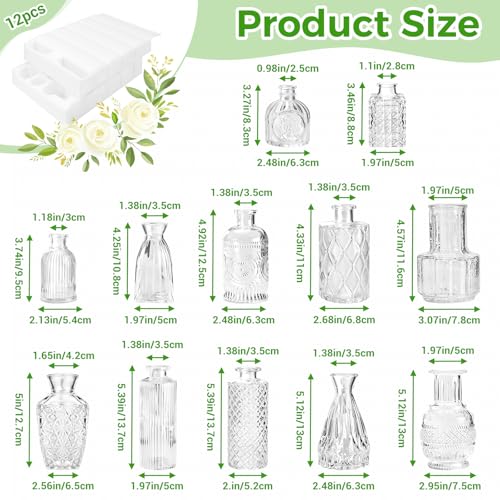 Babenest 12pcs Clear Small Bud Vase Set, Mini Gradient Glass Flower Vases in Bulk, Decorations Vintage Little Vase for Rustic Wedding Party Home Office Recepetion Centerpieces Table Decor - color: Clear, size: 12pcs