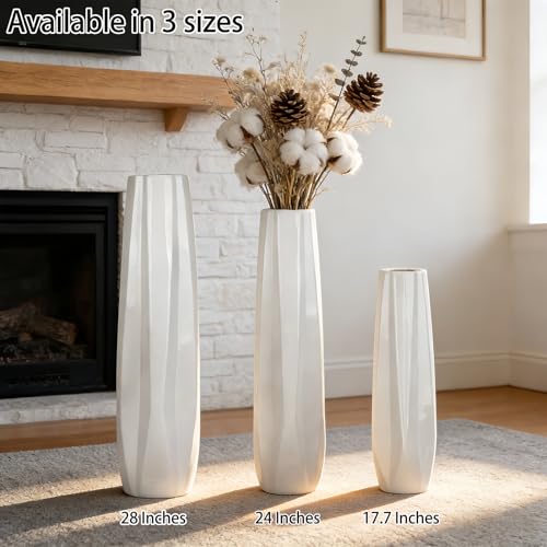 Ceramic Floor Large Vase 24 Inches Tall,White Modern Flower Tall Vases for Office, Home,Farmhouse,Living Room Décor,Simple Origami Design Fall Decorative Porcelain Flower Arrangement Vase Ideal Gift - size: 24 Inch