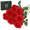 Waipfaru 8 Pcs Fake Red Roses Artificial Flowers Bulk, Real Touch Silk Faux Roses with Long Stems for Wedding Bouquet Vase Flower Arrangement (Red) - color: A-red, size: 8 Pcs