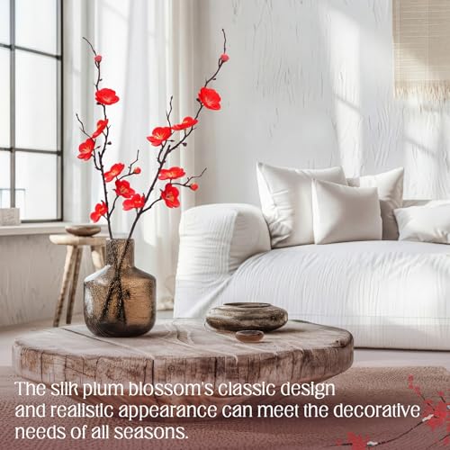 Suncalla 20 Pcs Artificial Plum Blossom Faux Flowers Silk Simulation Bouquet Flower Chinese Japanese Cherry Blossom Hibachi Party Decoration for Home Kitchen Hotel Office Wedding Party (Red,Classic) - color: Red, size: Classic