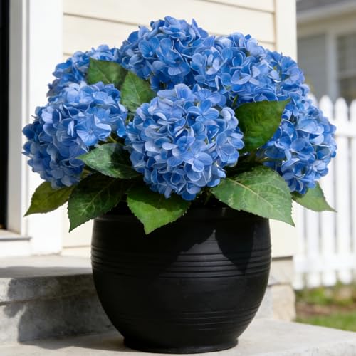 INXUGAO Artificial Flowers Fake Outdoor Hydrangea Bouquets with Long Stems, 3Pcs 18" Faux Blue Hydrangeas with Latex Real Touch for Outdoors, Wedding, Baby Shower and Party Decor - color: Blue