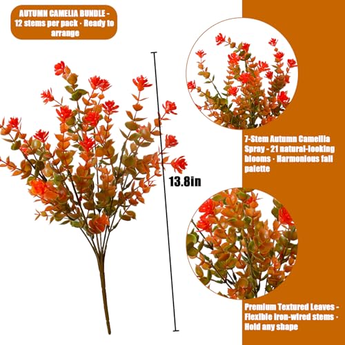 alyptus Artificial Flowers – 12 Bundles Fake Outdoor Fall Flowers with Greenery, UV Resistant No-Fade Faux Plants for Porch, Patio, Garden, Office & Spring Summer Decor - color: Red