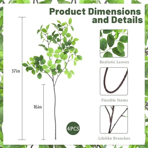 Uieke 8Pcs 37" Faux Eucalyptus Stems, Artificial Plants Indoor Lifelike Silk Plastic Plants for Spring Decoration, Faux Greenery Stems for Wedding Kitchen Home Decor - color: Green, size: 8